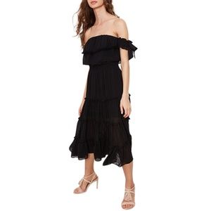 Black Chiffon Off the Shoulder Midi Dress